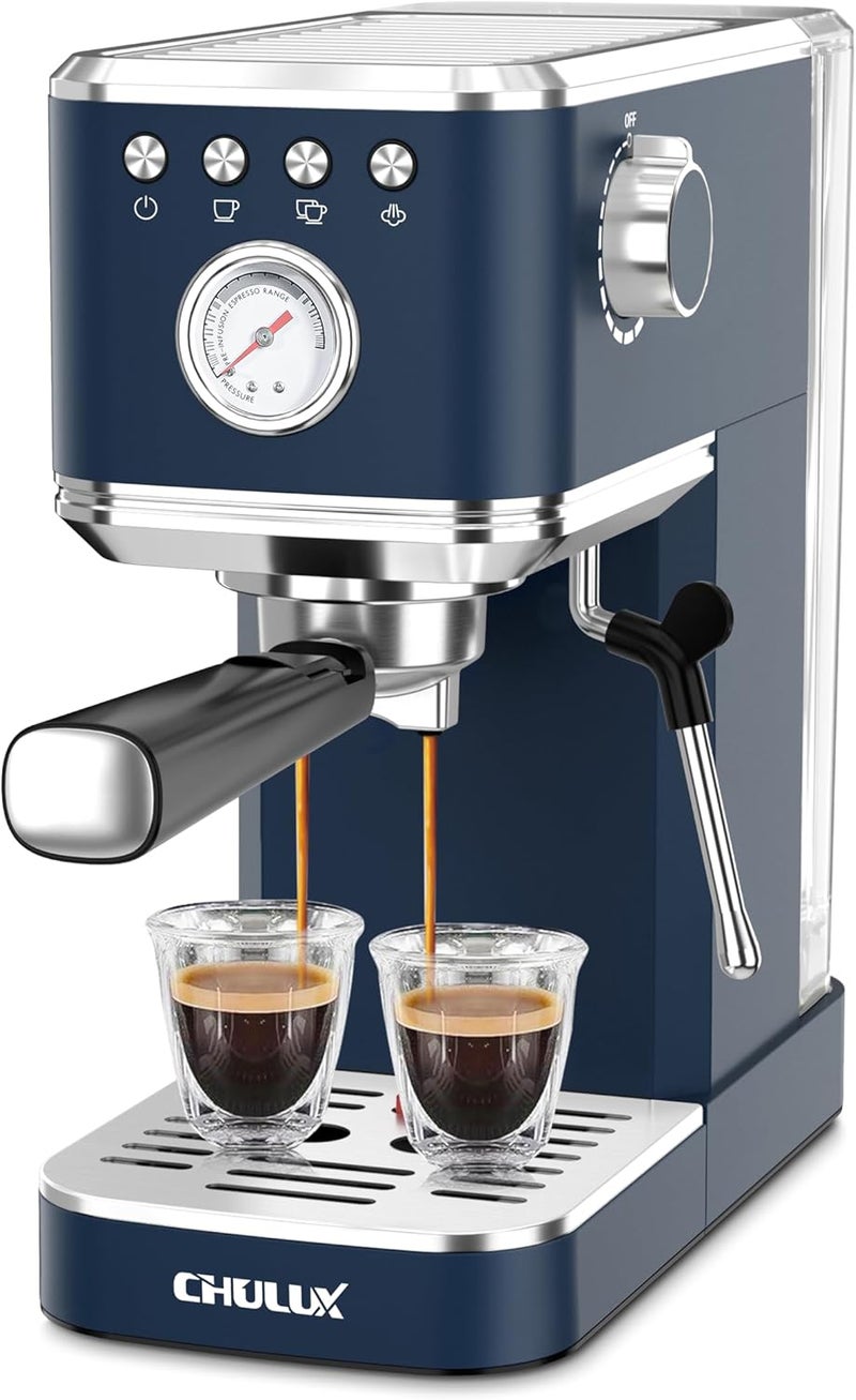 CHULUX Slim 2026 Upgrade Espresso Machine with Milk Frother Steam Wand, 20 Bar Professional Italian Pump Espresso Coffee Machine for Home Cappuccino & Latte Maker, Stainless Steel, Navy - Image 1
